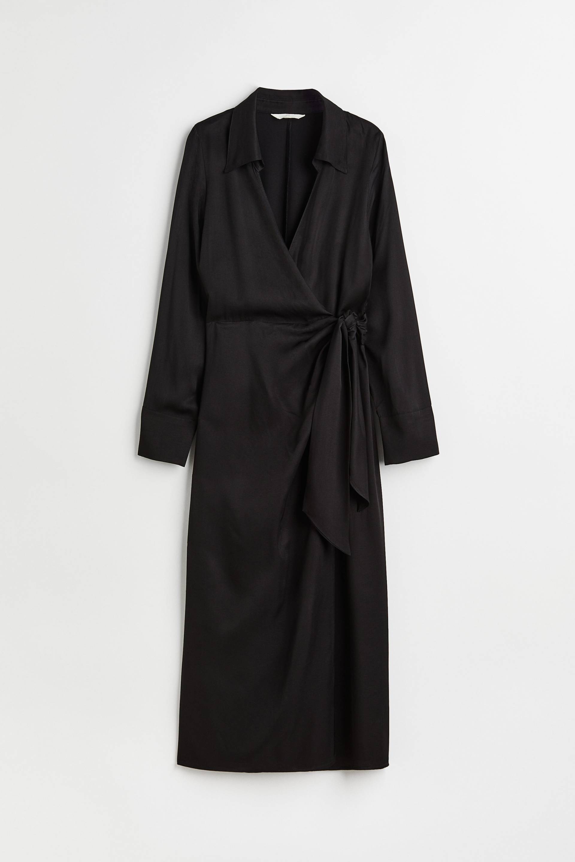 H&M Wickelkleid aus Satin Schwarz, Alltagskleider in Größe XS. Farbe: Black von H&M