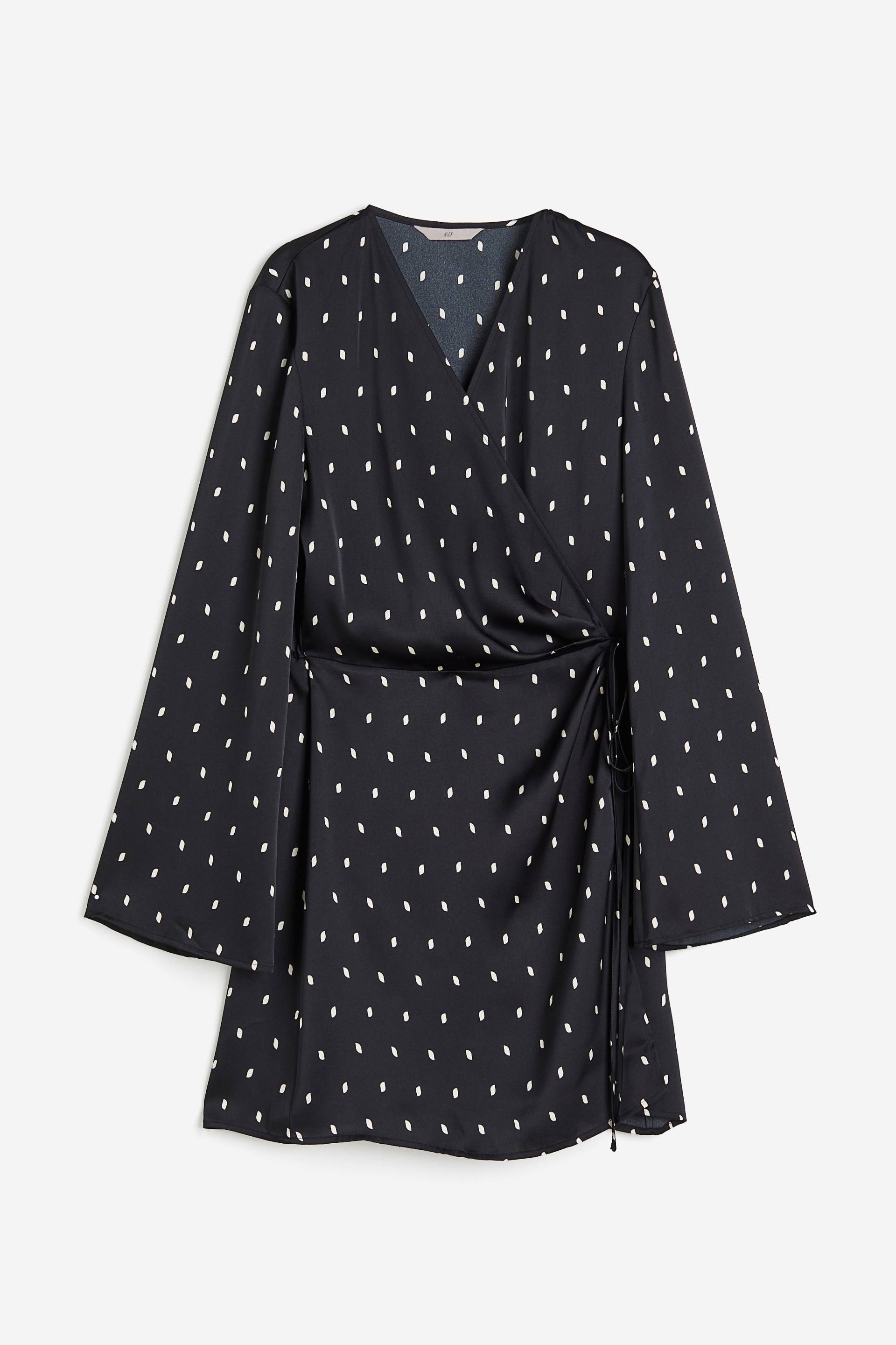 H&M Wickelkleid aus Satin Schwarz/Gepunktet, Alltagskleider in Größe M. Farbe: Black/spotted von H&M