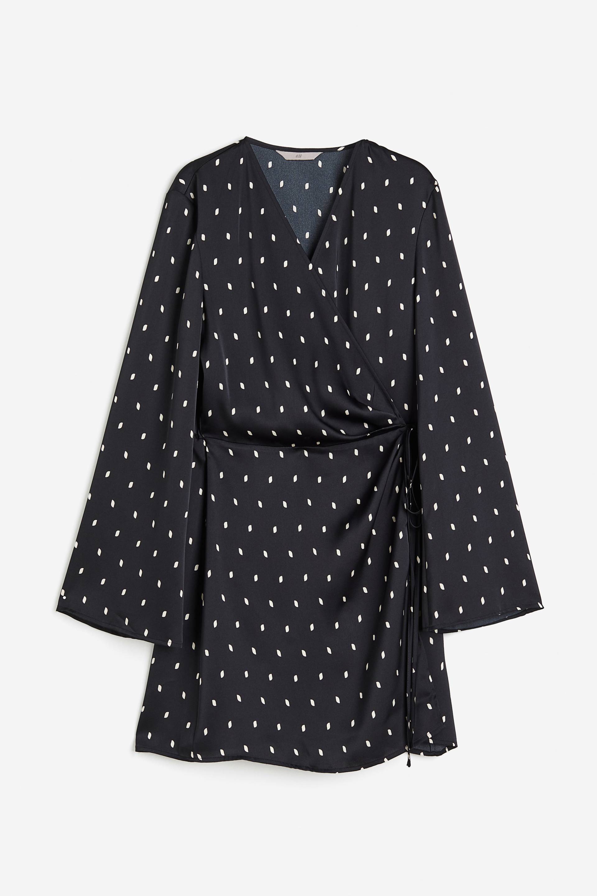 H&M Wickelkleid aus Satin Schwarz/Gepunktet, Alltagskleider in Größe S. Farbe: Black/spotted von H&M