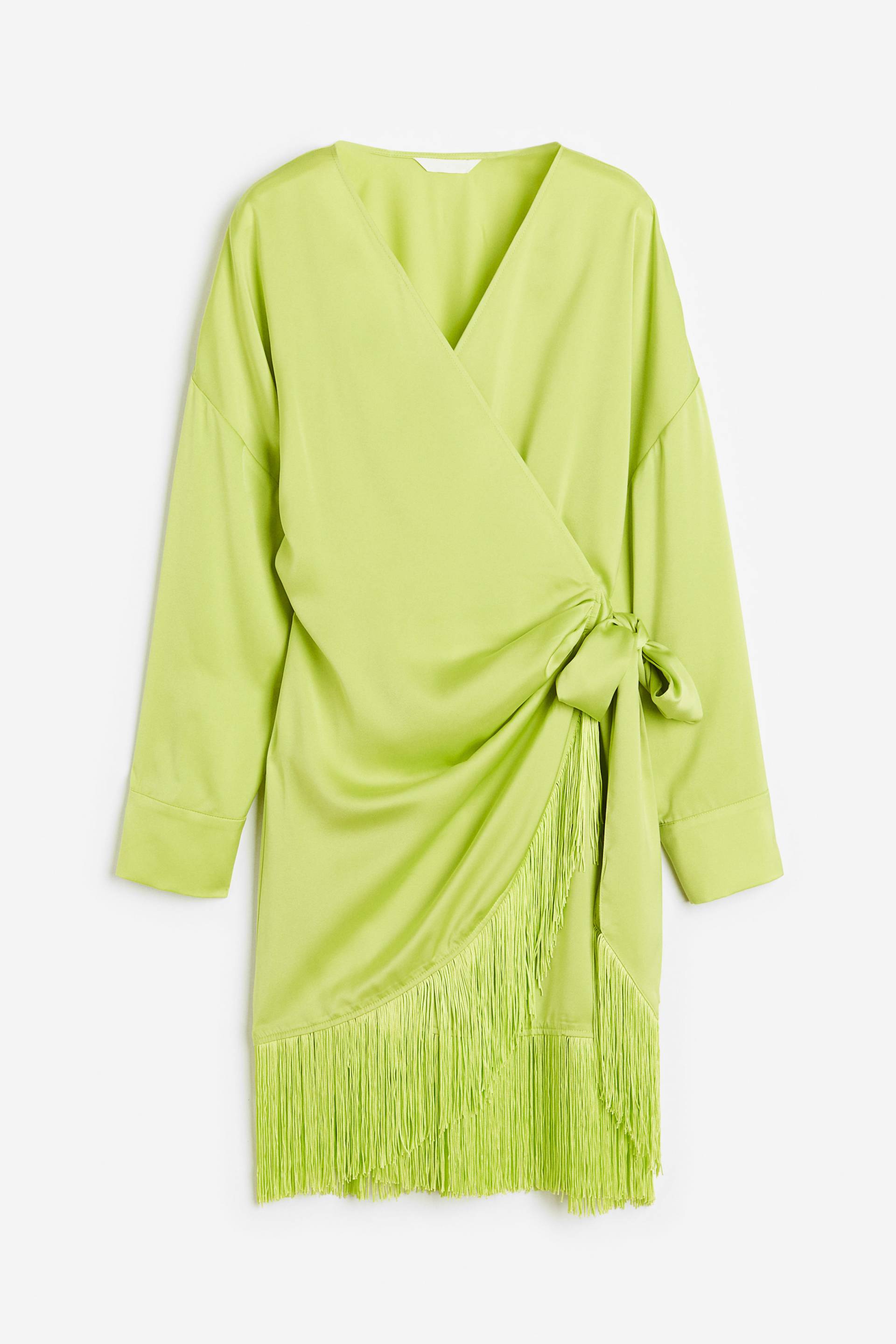 H&M Wickelkleid aus Satin mit Fransenbesatz Limegrün, Alltagskleider in Größe S. Farbe: Lime green von H&M