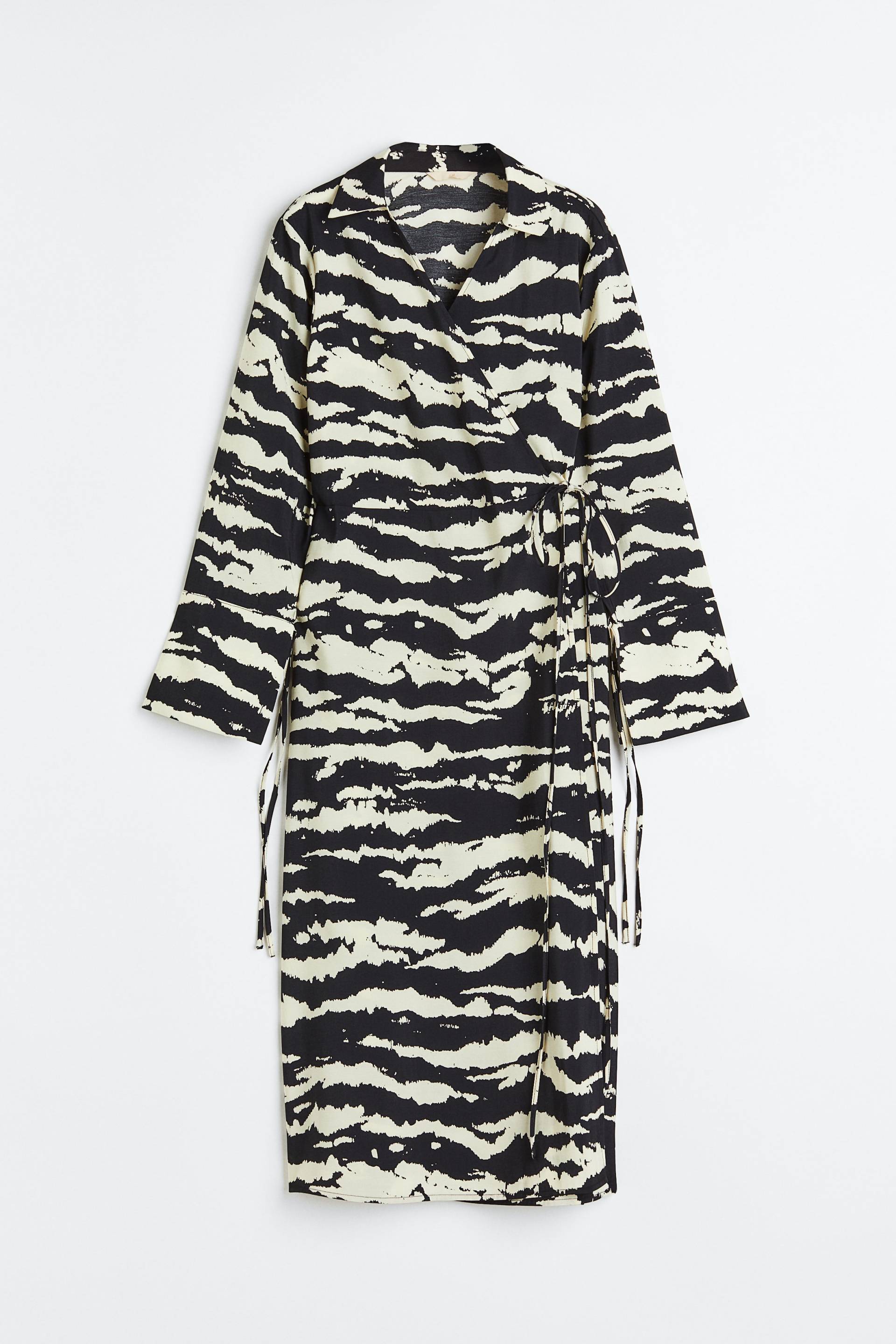 H&M Wickelkleid mit Kragen Schwarz/Tigerstreifen, Alltagskleider in Größe XS. Farbe: Black/tiger-striped von H&M