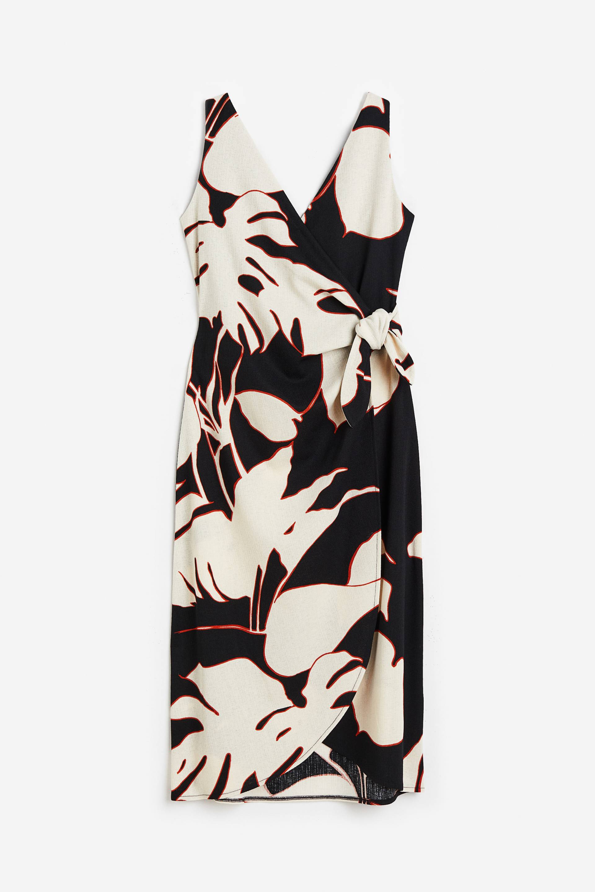 H&M Wickelkleid mit V-Ausschnitt Schwarz/Blätter, Alltagskleider in Größe S. Farbe: Black/leaves von H&M