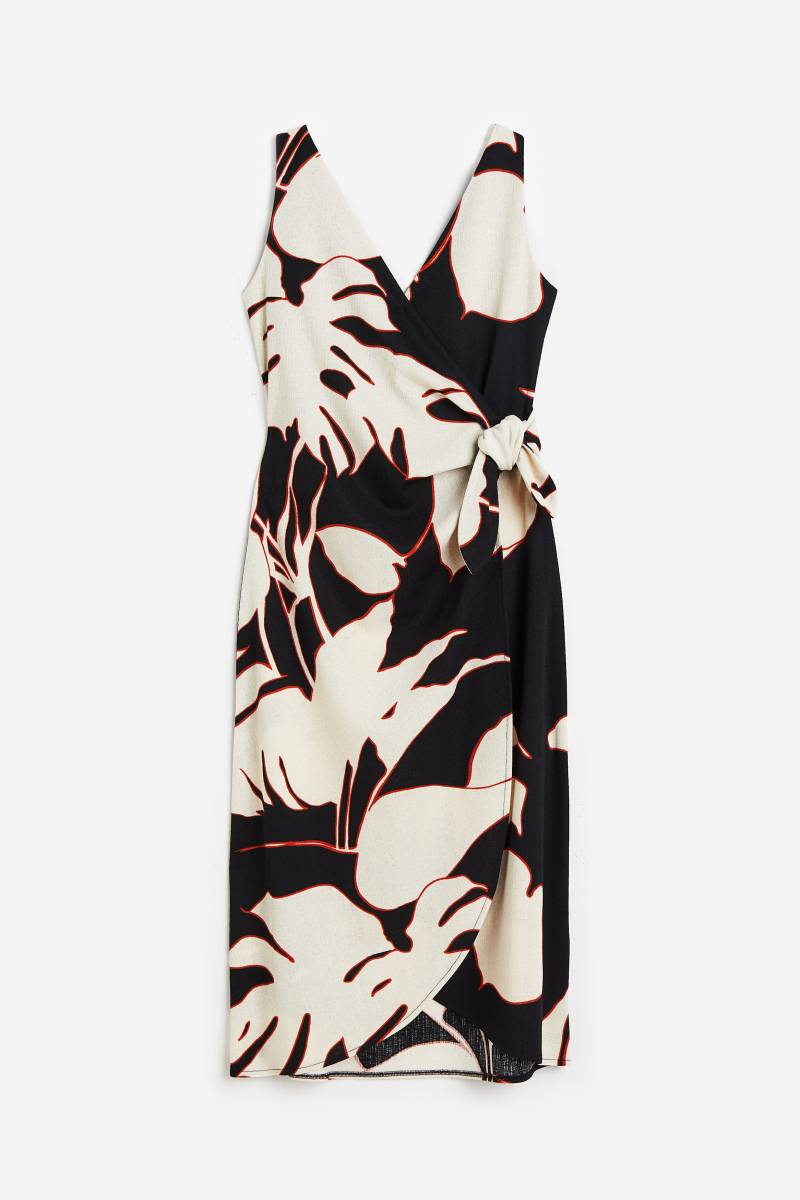 H&M Wickelkleid mit V-Ausschnitt Schwarz/Blätter, Alltagskleider in Größe XS. Farbe: Black/leaves von H&M