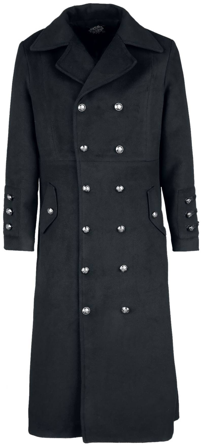 H&R London Classic Military Coat Wintermantel schwarz in L von H&R London