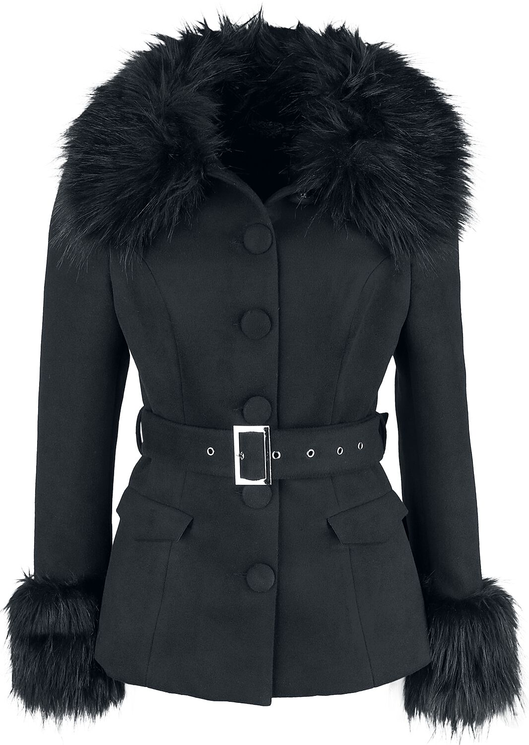 H&R London - Gothic Kurzmantel - Julia Coat - XS bis XL - für Damen - Größe S - schwarz von H&R London