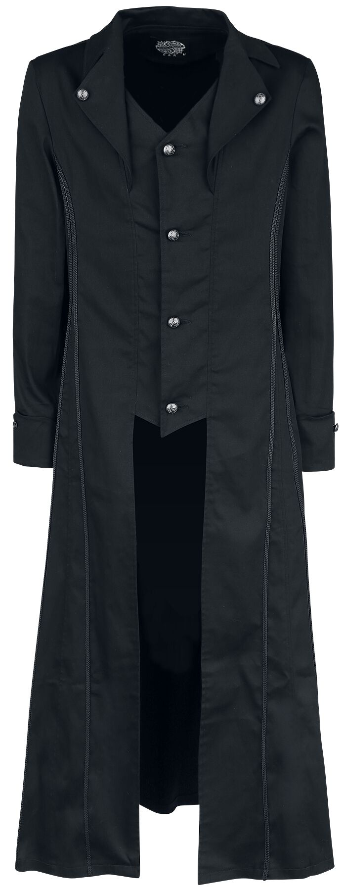 H&R London - Gothic Militärmantel - Black Classic Coat - S bis XXL - für Männer - Größe M - schwarz von H&R London