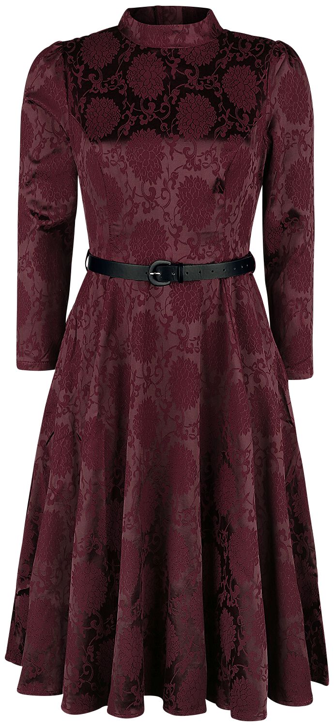 H&R London Kleid knielang - Chevron Red Swing Dress - XS bis XL - für Damen - Größe L - dunkelrot von H&R London