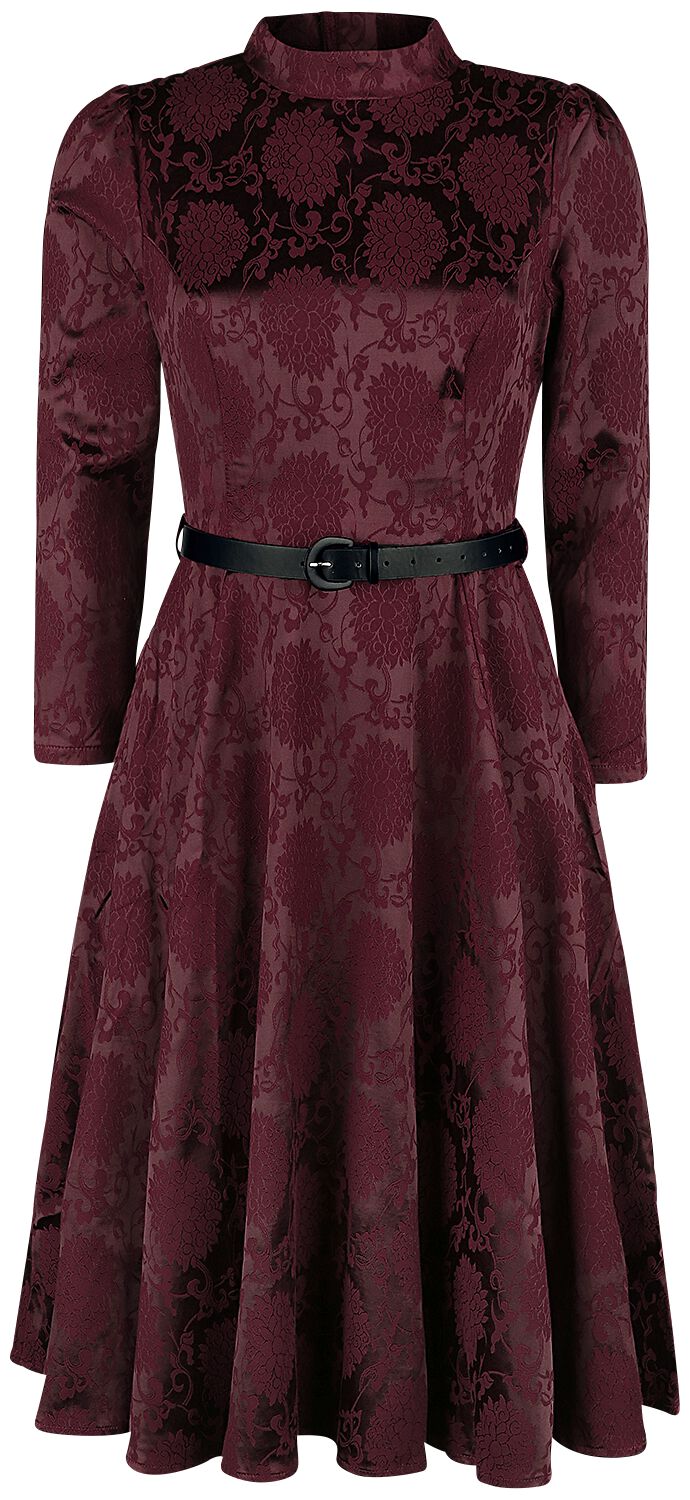 H&R London Kleid knielang - Chevron Red Swing Dress - XS bis XL - für Damen - Größe M - dunkelrot von H&R London