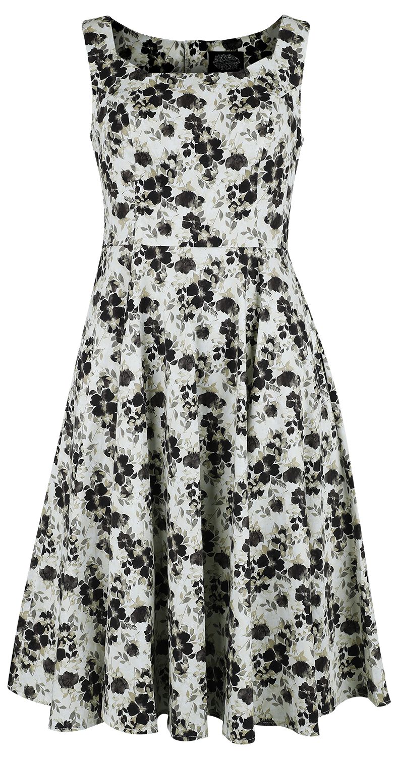 H&R London - Rockabilly Kleid knielang - Alyssa Floral Swing Dress - XS bis 4XL - für Damen - Größe M - braun/weiß von H&R London