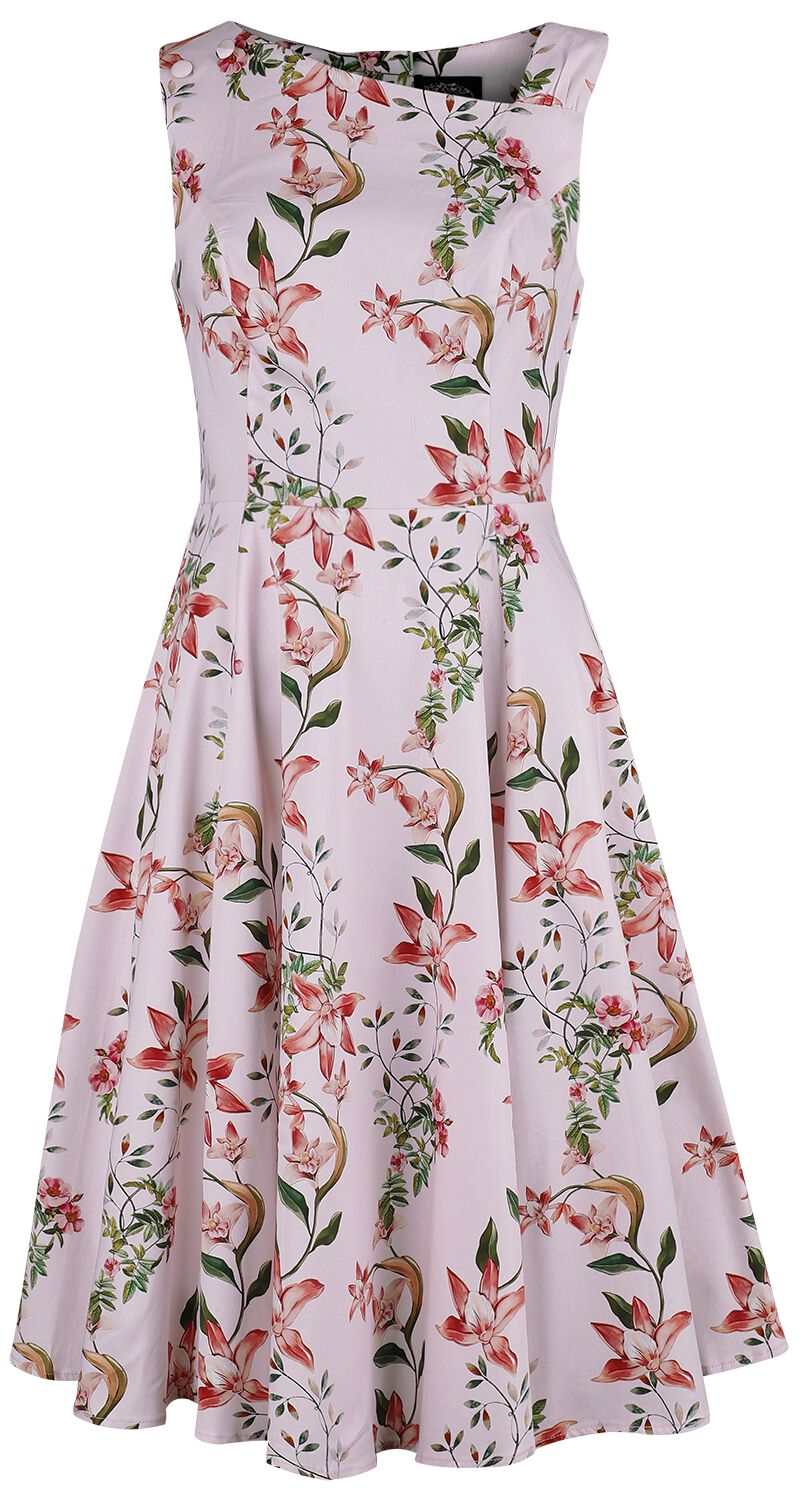 H&R London - Rockabilly Kleid knielang - Beatrix Floral Swing Dress - XS bis XXL - für Damen - Größe M - rosa von H&R London