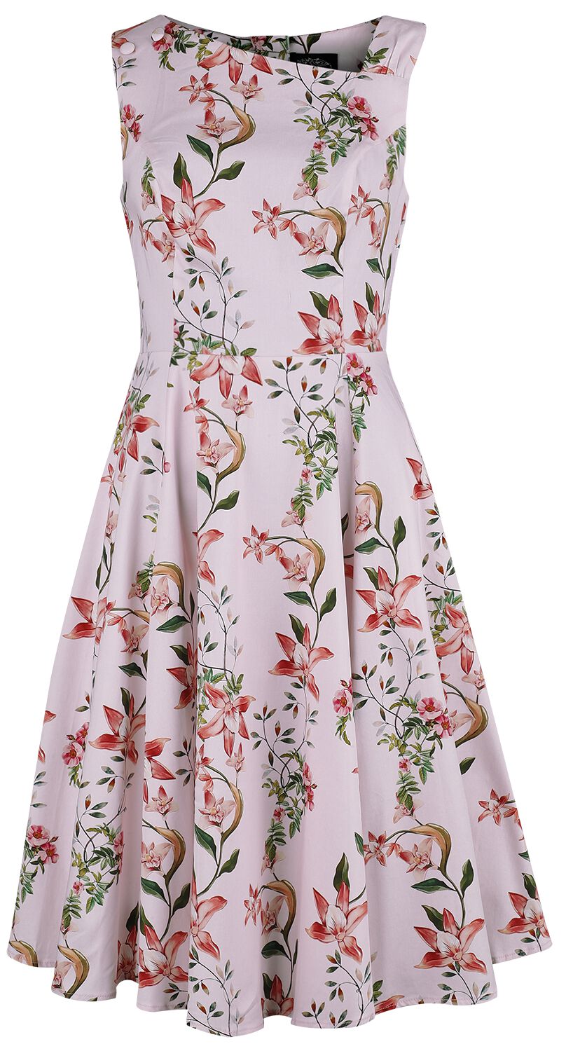 H&R London - Rockabilly Kleid knielang - Beatrix Floral Swing Dress - XS bis XXL - für Damen - Größe XL - rosa von H&R London