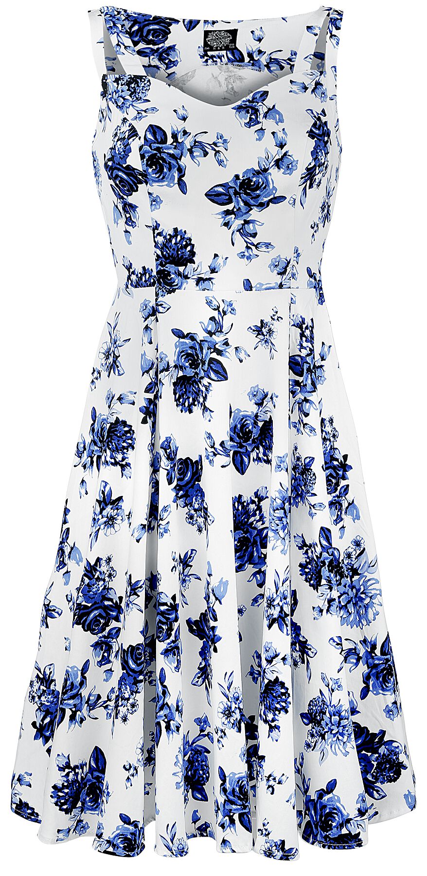 H&R London - Rockabilly Kleid knielang - Blue Rosaceae Swing Dress - S bis 3XL - für Damen - Größe L - multicolor von H&R London