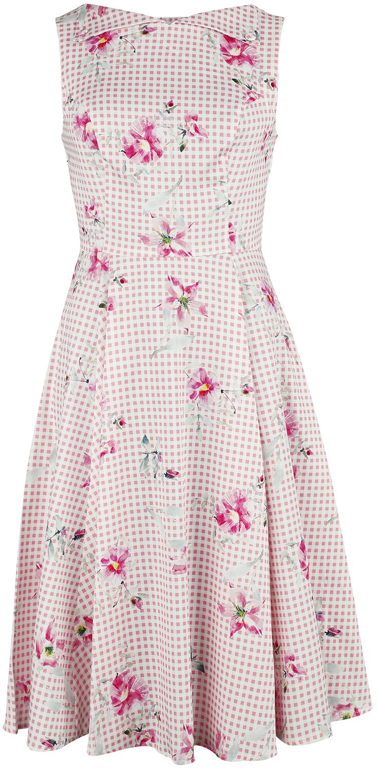 H&R London - Rockabilly Kleid knielang - Catherine Floral Swing Dress - XS bis 4XL - für Damen - Größe 3XL - rosa/weiß von H&R London