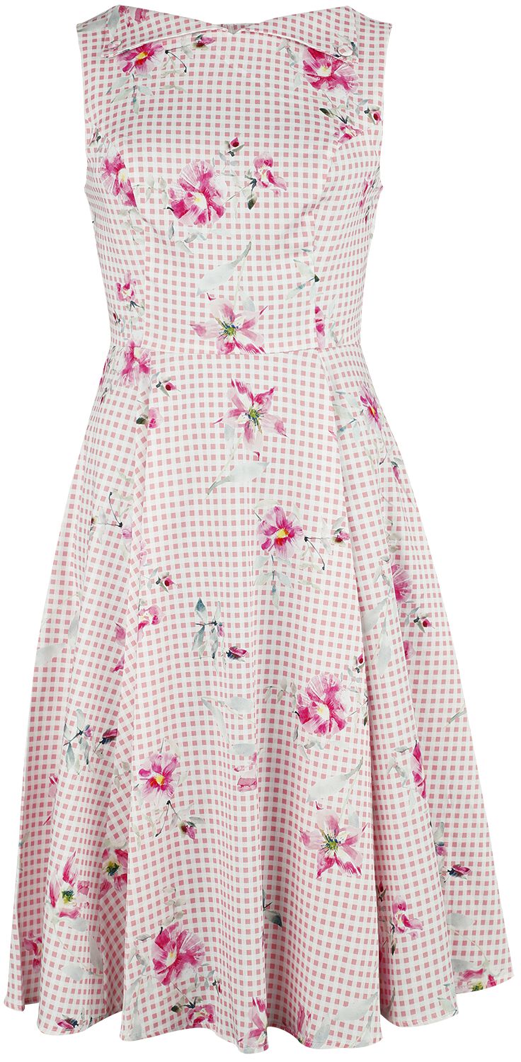 H&R London - Rockabilly Kleid knielang - Catherine Floral Swing Dress - XS bis 4XL - für Damen - Größe 4XL - rosa/weiß von H&R London