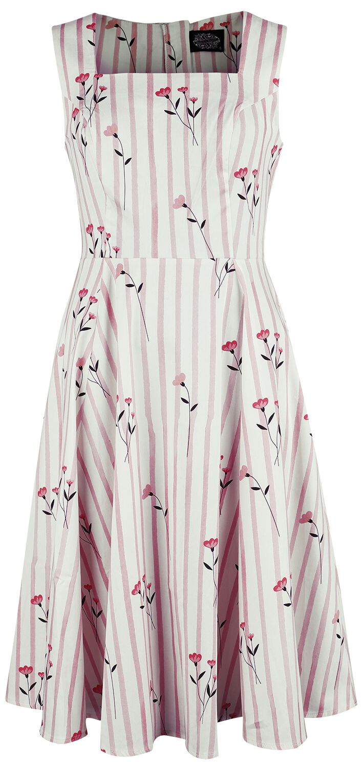 H&R London - Rockabilly Kleid knielang - Dalia Floral Swing Dress - XS bis 4XL - für Damen - Größe 3XL - weiß/rosa von H&R London