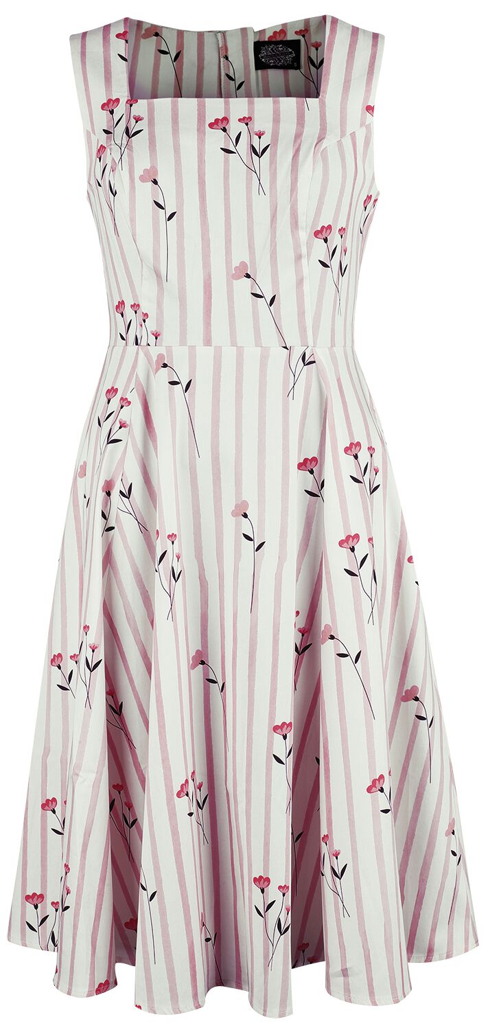 H&R London - Rockabilly Kleid knielang - Dalia Floral Swing Dress - XS bis 4XL - für Damen - Größe L - weiß/rosa von H&R London