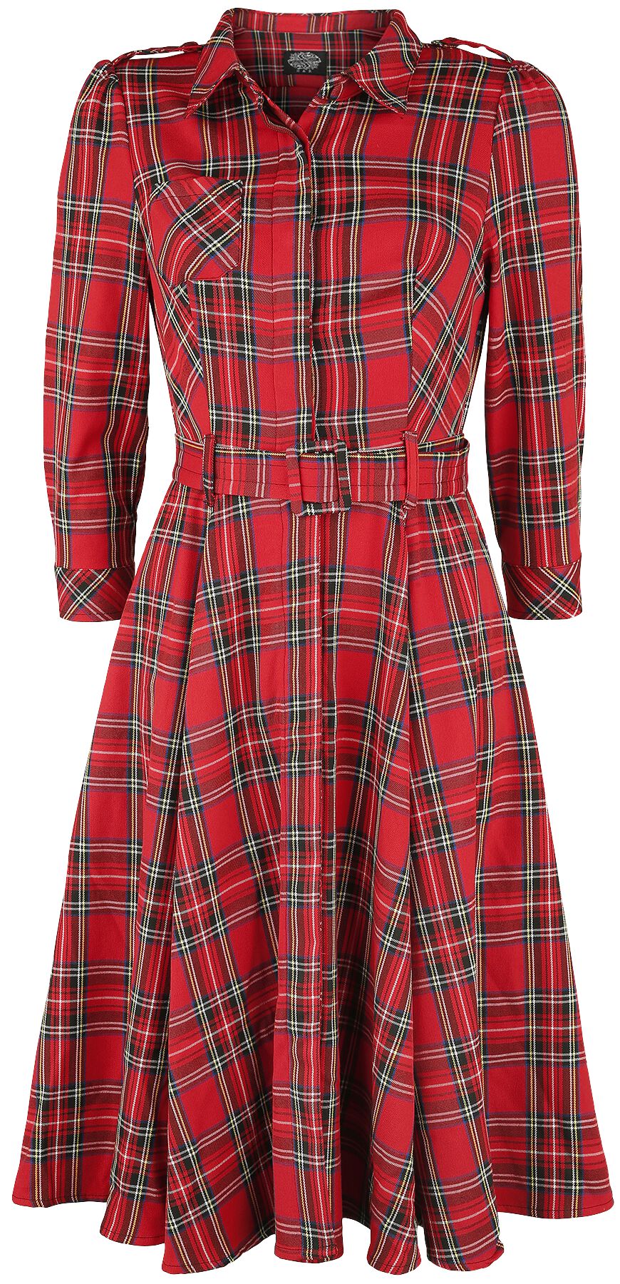 H&R London - Rockabilly Kleid knielang - Evie Red Tartan Swing Dress - XS bis XXL - für Damen - Größe XS - schwarz/rot von H&R London