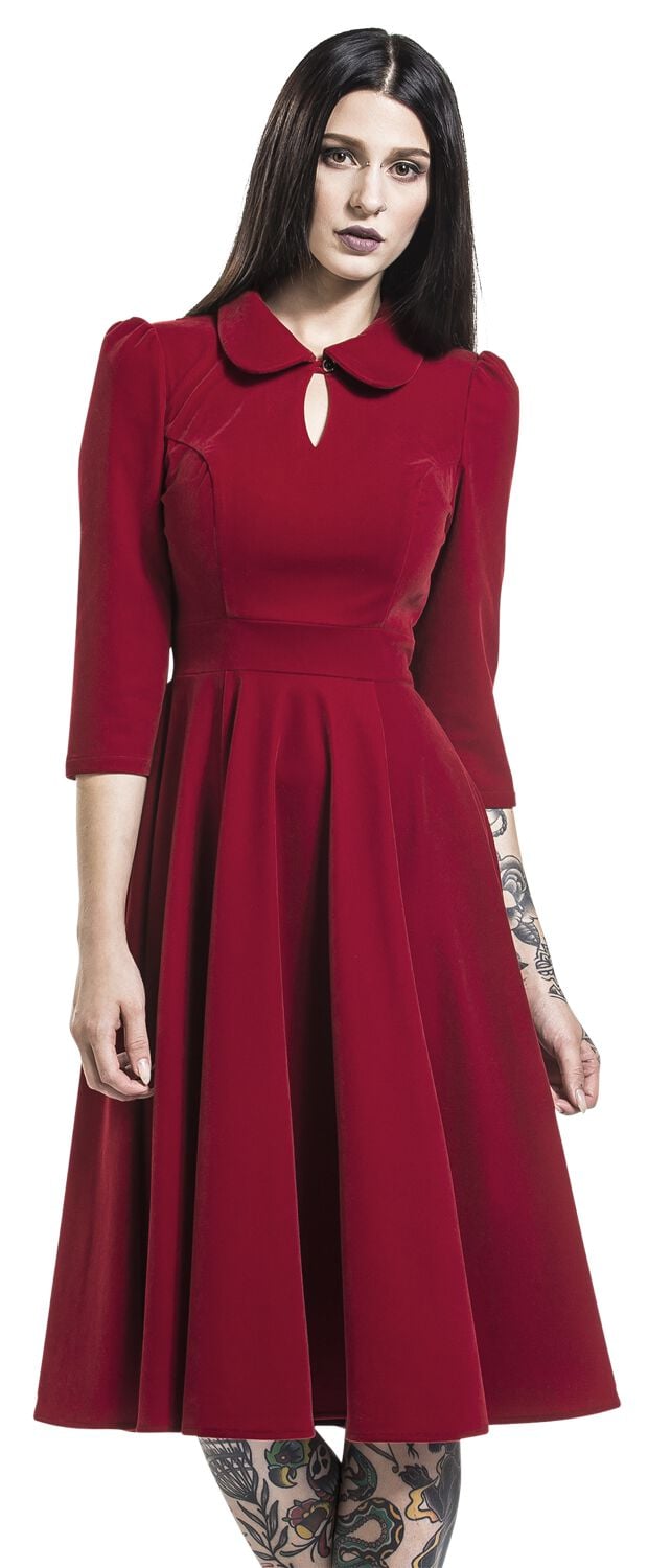 H&R London - Rockabilly Kleid knielang - Glamorous Velvet Tea Dress - XS bis 6XL - für Damen - Größe 6XL - rot von H&R London