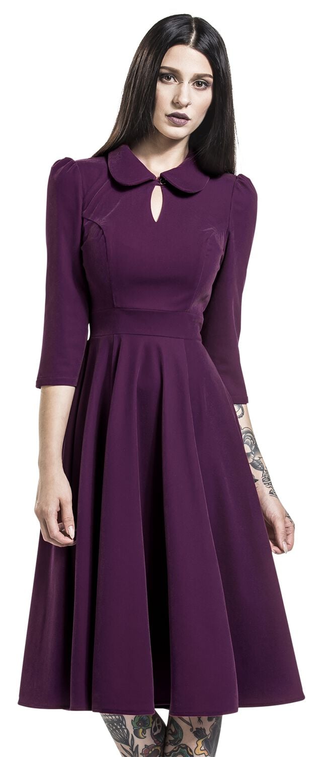 H&R London - Rockabilly Kleid knielang - Glamorous Velvet Tea Dress - XS bis 6XL - für Damen - Größe S - lila von H&R London