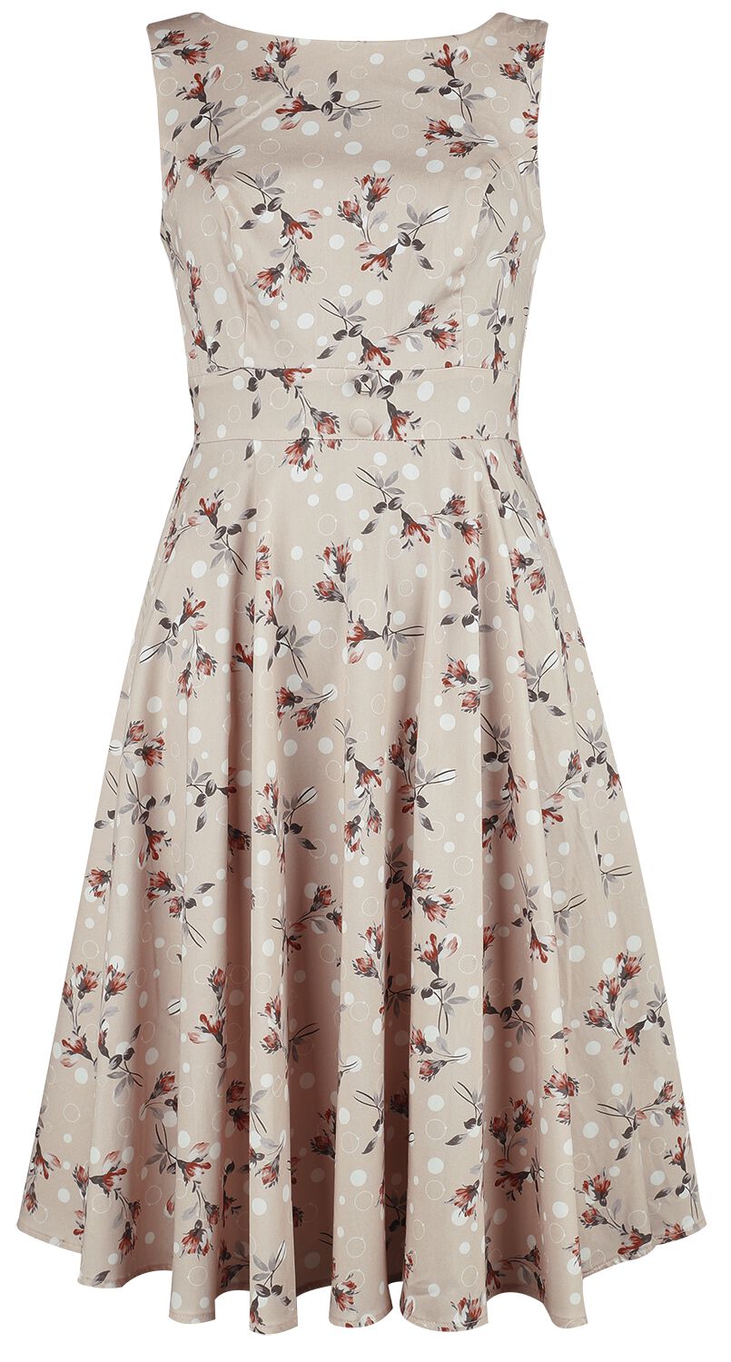 H&R London - Rockabilly Kleid knielang - Janice Floral Swing Dress - XS bis 4XL - für Damen - Größe 4XL - braun/weiß von H&R London