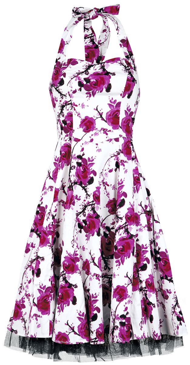 H&R London - Rockabilly Kleid knielang - Pink Floral Dress - XS bis 3XL - für Damen - Größe XL - weiß/pink von H&R London