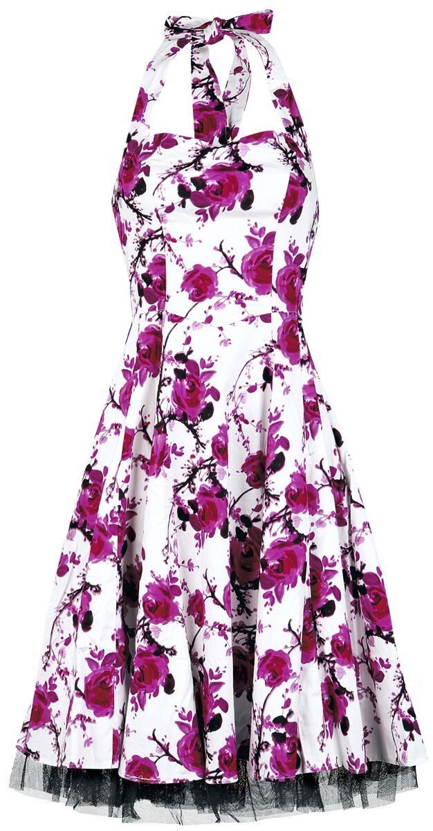 H&R London - Rockabilly Kleid knielang - Pink Floral Dress - XS bis 3XL - für Damen - Größe S - weiß/pink von H&R London