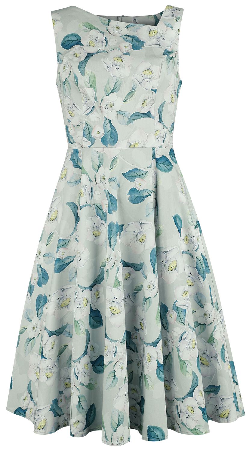 H&R London - Rockabilly Kleid knielang - Rey Floral Swing Dress - XS bis 4XL - für Damen - Größe 3XL - grün/weiß von H&R London