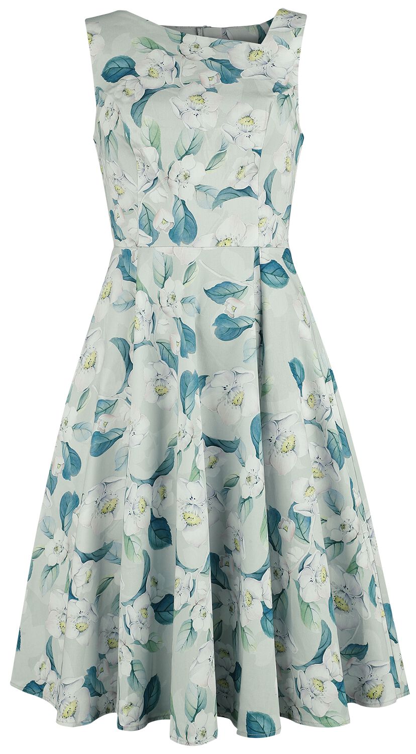 H&R London - Rockabilly Kleid knielang - Rey Floral Swing Dress - XS bis 4XL - für Damen - Größe 4XL - grün/weiß von H&R London