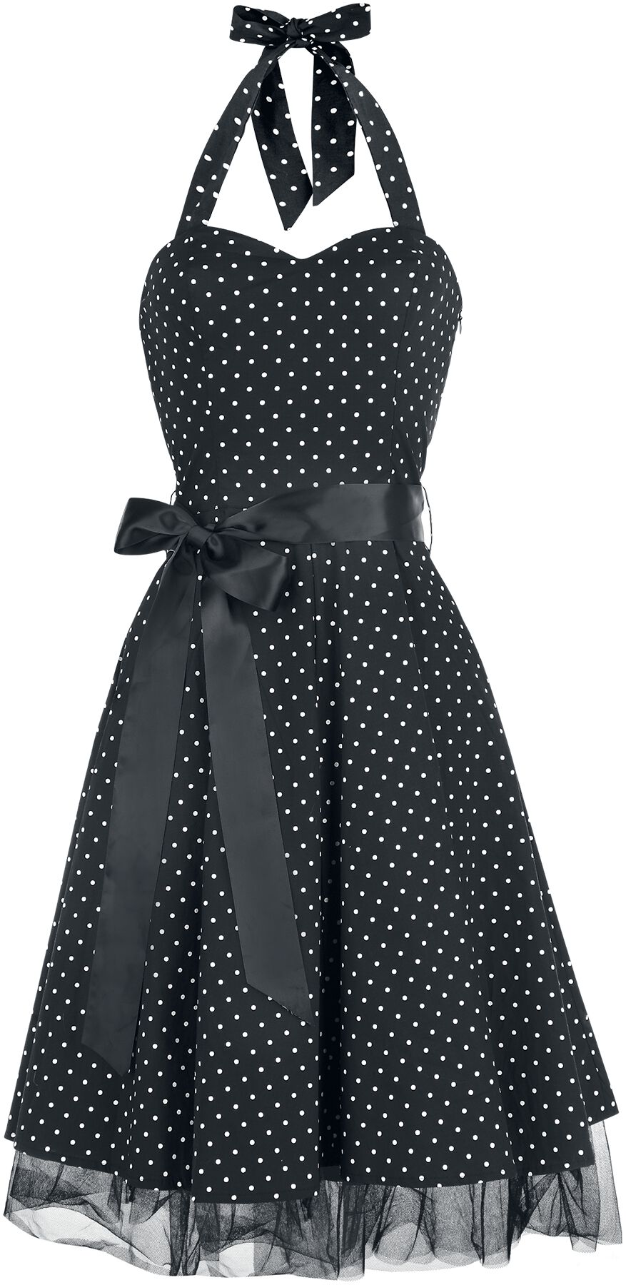 H&R London - Rockabilly Kleid knielang - Small Dot Dress - S bis 5XL - für Damen - Größe L - schwarz von H&R London