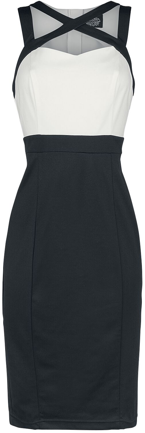 H&R London - Rockabilly Kleid knielang - Tamika Two Tone Wiggle Dress - XS bis XXL - für Damen - Größe L - schwarz/weiß von H&R London