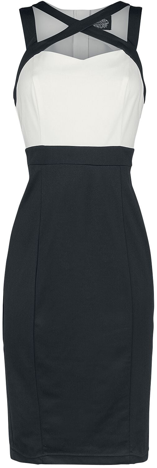 H&R London - Rockabilly Kleid knielang - Tamika Two Tone Wiggle Dress - XS bis XXL - für Damen - Größe S - schwarz/weiß von H&R London