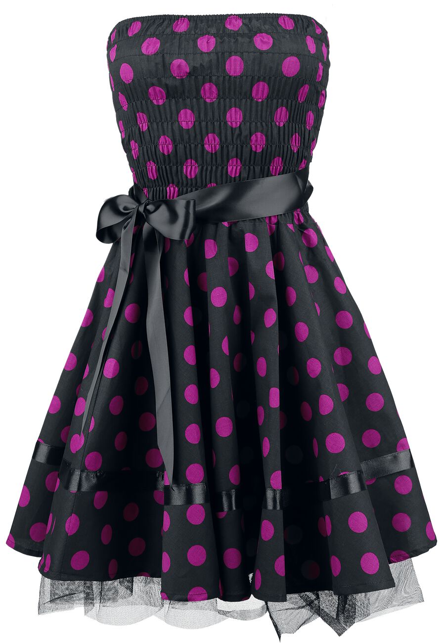 H&R London - Rockabilly Kurzes Kleid - Big Purple Dots - S bis 3XL - für Damen - Größe 3XL - schwarz/pink von H&R London