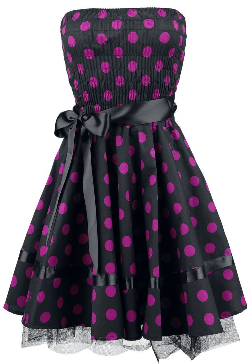 H&R London - Rockabilly Kurzes Kleid - Big Purple Dots - S bis 3XL - für Damen - Größe S - schwarz/pink von H&R London