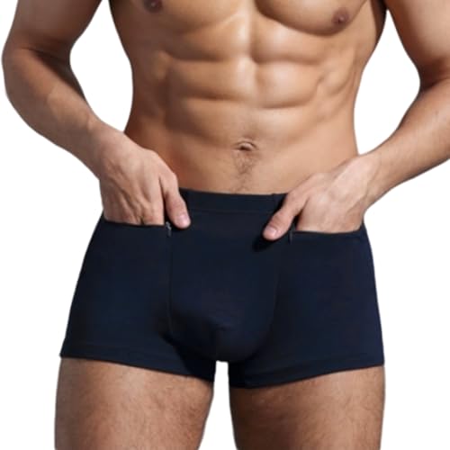 Herren-Unterwäsche mit versteckter Tasche, Reise-Boxershorts, Größe L, 2 Packungen (Dunkelblau), Dunkelblau, Large von H&R