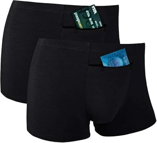 H&R Herren-Boxershorts mit versteckter Tasche, 2 Packungen (schwarz) - Schwarz - X-Large von H&R