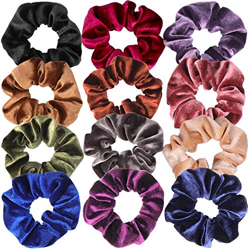 H&S Satin Haargummi Set - 12 Stück - Scrunchies für Mädchen und Damen Mehrfarbig Bunt - Ultradehnbarer Zopfgummi aus Samt in Pastellfarben - Haargummi Damen Scrunchies Satin - Haargummi Samt Set von H&S