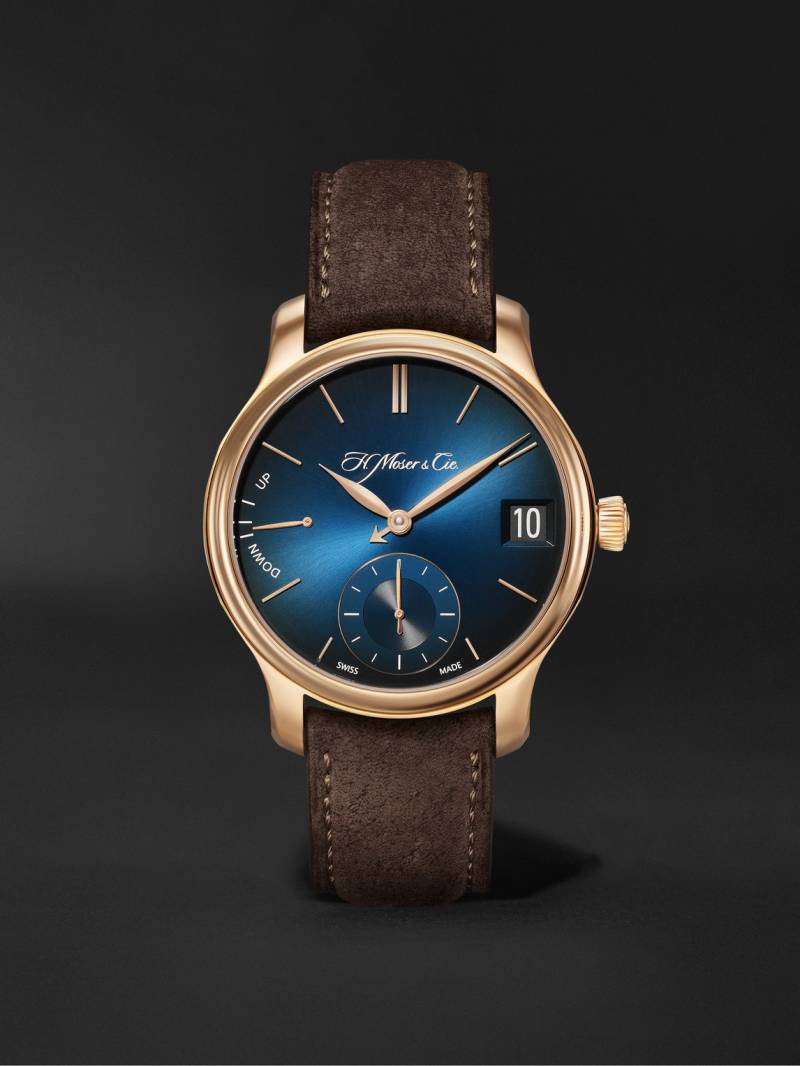 H. Moser & Cie. - Endeavour Perpetual Calendar Hand-Wound 40.8mm 18-Karat Rose Gold and Leather Watch, Ref. No. 1341-0110 - Men - Blue von H. Moser & Cie.