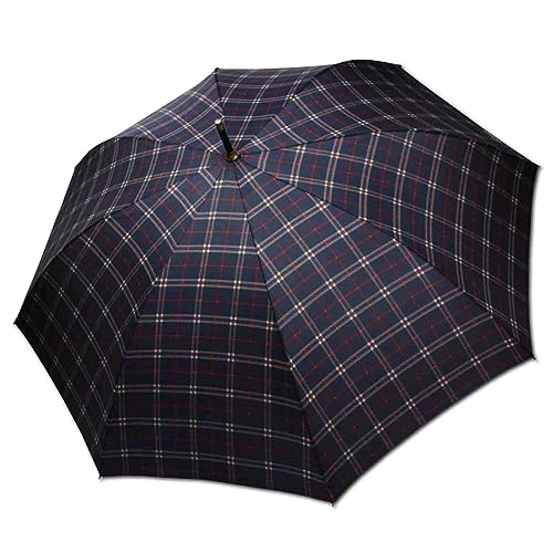 H.DUE.O Großer Regenschirm XXL Strapazierfähig Mit Holzgriff Winddichter Robuster Regenschirm. Langer Regenschirm Klassisches Schottisches Muster [KILT], Navy Blau, X-Large von H.DUE.O
