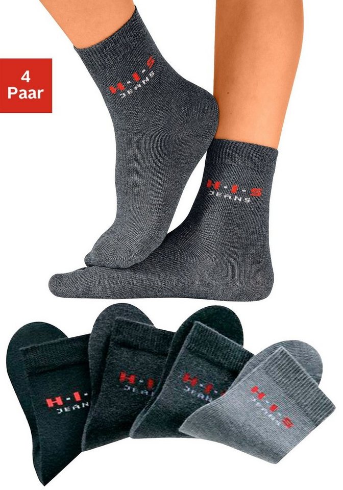H.I.S Basicsocken (Packung, 4-Paar) mit kontrasfarbenem Logo von H.I.S