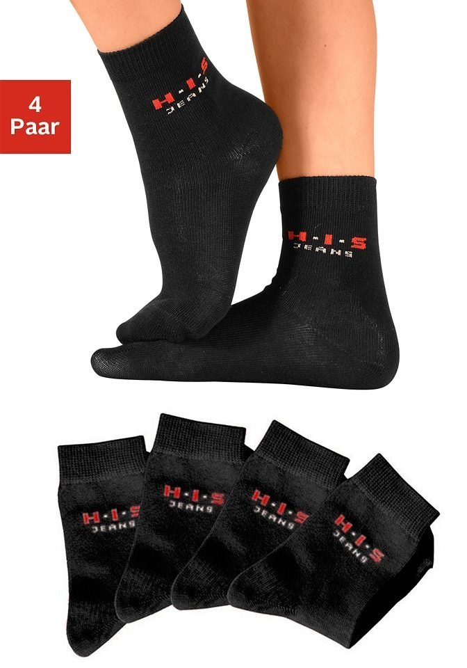 H.I.S Basicsocken (Packung, 4-Paar) mit kontrasfarbenem Logo von H.I.S