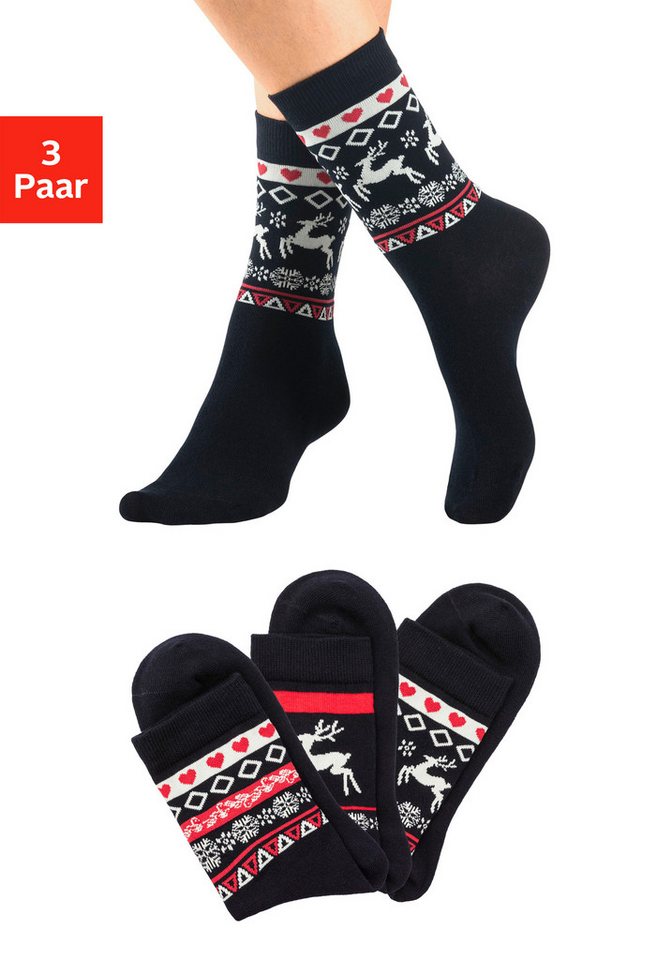 H.I.S Basicsocken (Packung, 3-Paar) mit Wintermotiven von H.I.S