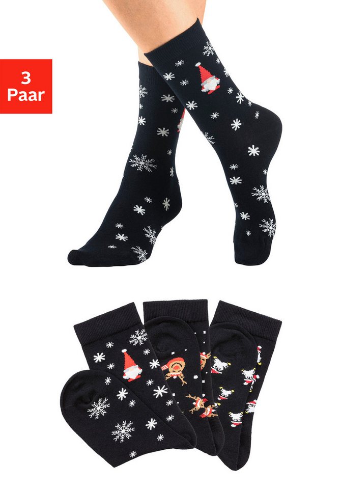 H.I.S Basicsocken (Packung, 3-Paar) mit weihnachtlichen Motiven von H.I.S