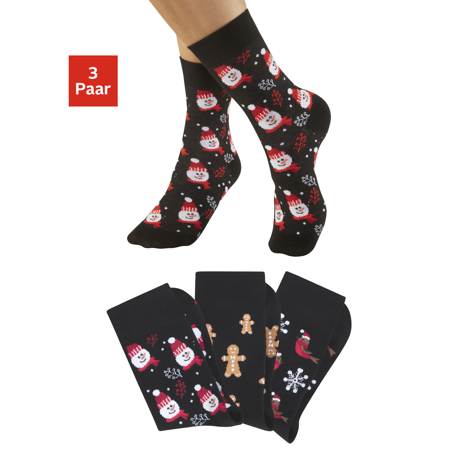 H.I.S Basicsocken Damen 3x schwarz gemustert Gr.39-42 von H.I.S