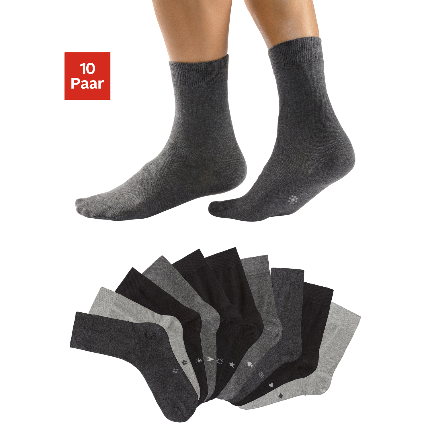 H.I.S Basicsocken Damen 4x schwarz, 2x anthrazit-meliert, 2x grau-meliert, 2x hellgrau-meliert Gr.39-42 von H.I.S