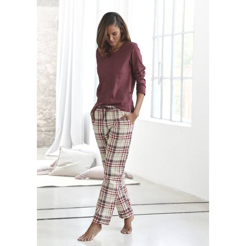H.I.S Damen Pyjama bordeaux/bordeaux-creme-kariert Gr.44 H.I.S Damen Pyjama bordeaux/bordeaux-creme-kariert Gr.44 von H.I.S