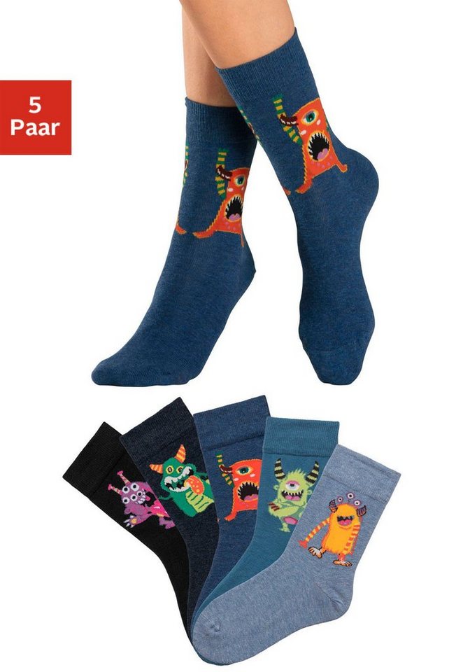 H.I.S Freizeitsocken (5-Paar) mit lustigen Monstermotiven von H.I.S