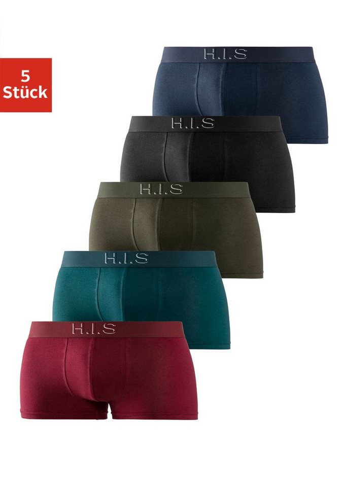 H.I.S Boxershorts (Packung, 5-St) in Hipster-Form am Webbund mit Logoschriftzug mit 3D Effekt von H.I.S