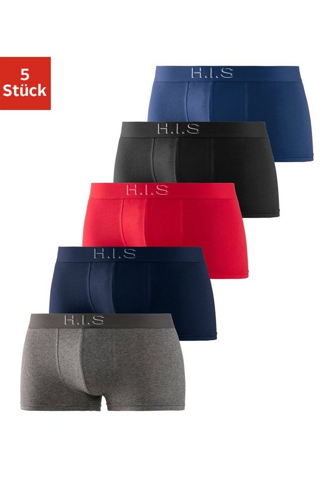 H.I.S Hipster (Packung, 5-St) knapp sitzende Boxershorts am Webbund mit Logoschriftzug mit 3D Effekt von H.I.S