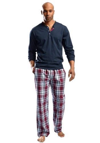 H.I.S JEANS Pyjama, H.I.S, lang blau/rot/lila, Größe 48/50 von H.I.S