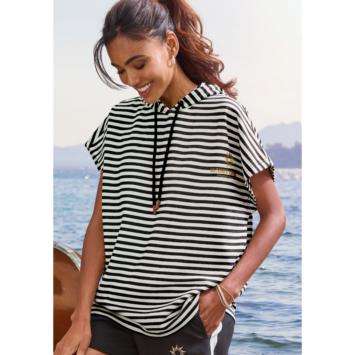 H.I.S Kapuzenshirt Damen schwarz gestreift Gr.44/46 von H.I.S